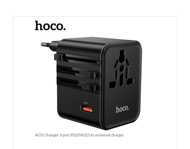 HOCO AC31 CHARGER 3 PORT PD25W 2C1A UNIVERSAL CHARGE